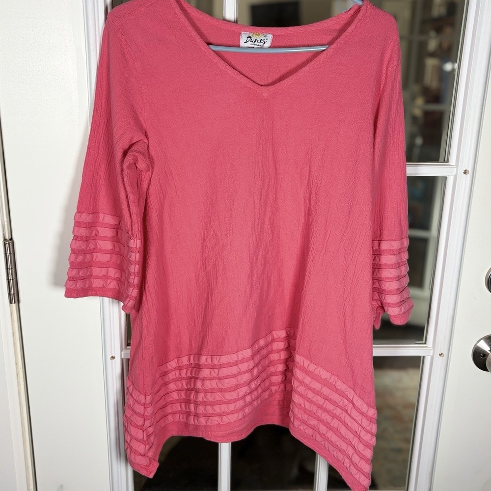 Dunes Relaxed Fashions Coral Textured Tunic Asymmetrical Hem Size Small Resort